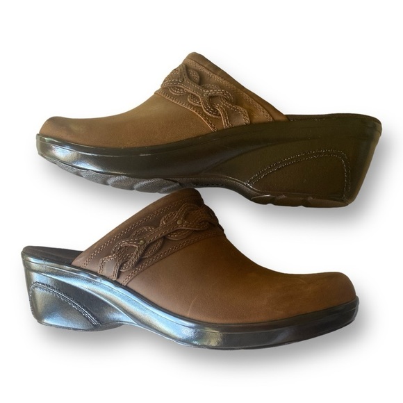 CLARKS Marion Coreen DARK TAN Wedge Mules Clog 2 1/2” Size 11  NW…Minimalist - Picture 5 of 14